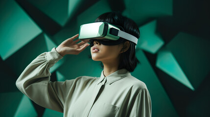 Woman with VR virtual reality. Futuristic lifestyle.