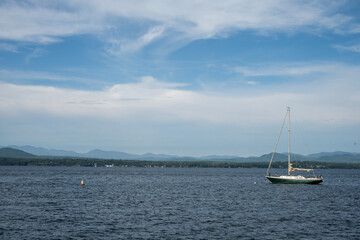 Sailboat at anchor near Chalotte, Vermont on Lake Champlain