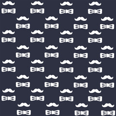 male pattern mustache bow tie. A boy, a son. Seamless pattern. Vector illustration. Blue.