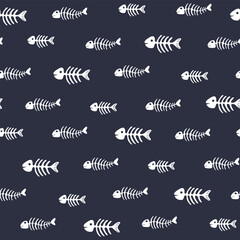 Fish bones Seamless pattern. Fish skeleton sketch, Hand drawn Cartoon illustration. Vector illustration.