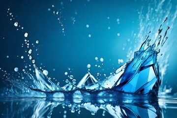 Blue crystal background ,digital art ,minimalism, abstract art, textures,water splashing in the air  HD background