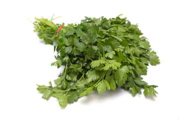 bunch of green parsley on white background