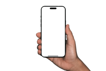 Smartphone similar to iphone 15 with blank white screen for Infographic Global Business Marketing Plan, mockup model similar to iPhone 16 isolated Background of digital investment economy