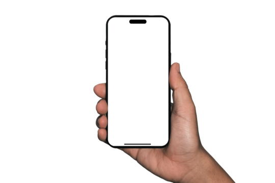 Smartphone similar to iphone 15 with blank white screen for Infographic Global Business Marketing Plan, mockup model similar to iPhone 16 isolated Background of digital investment economy