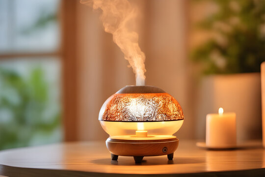 Close up view of aroma lamp on table (shallow depth of field, selective focus)