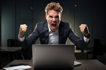 Angry businessman with laptop