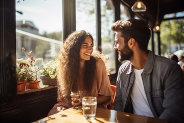 Young couple on their first date - stock photography - obrazy, fototapety, plakaty