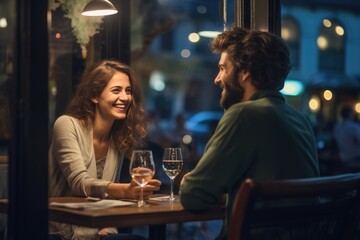 Young couple on their first date - stock photography - obrazy, fototapety, plakaty