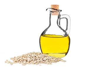 sunflower oil in bottle isolated on white background