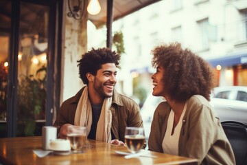 Young couple hanging out together on their first date - stock photography