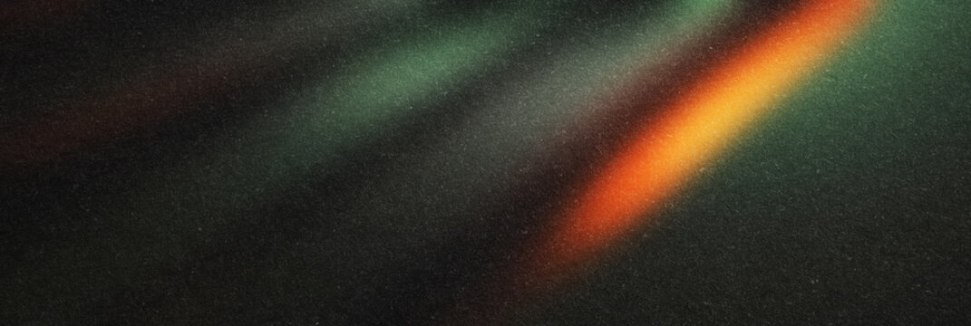 Grainy gradient dark background green orange yellow gray black color flow noise texture wide banner poster header design