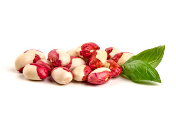 Red Anasazi Beans, isolated on a white background. Spotted beans. Kidney beans.