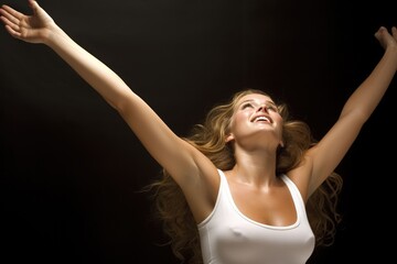 Pretty Woman A dynamic hands-in-the-air movement - stock photography