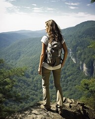Fototapeta na wymiar Nature Hike Model on a scenic hiking trail - stock photography