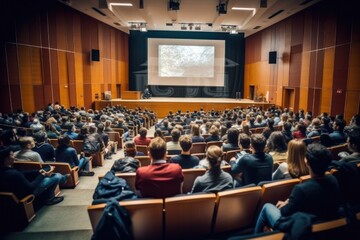 Group of students in the auditorium of an university - stock photography