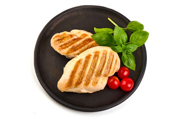 Chicken breast, grilled meat bbq, isolated on white background.