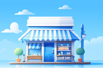 Illustration of small store against cloudy sky