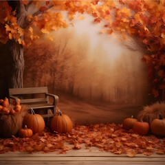 Naklejka na ściany i meble Fall Backdrop With Autumn And Leaves Background