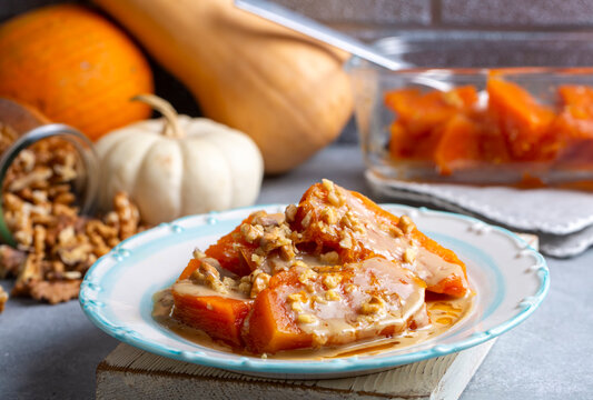 Traditional delicious Turkish cuisine; Pumpkin dessert or jam (Turkish name; Kirecte kabak receli or kabak tatlisi)
