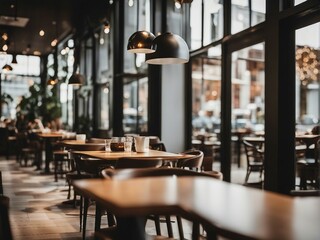 Coffee shop interior with blurred background