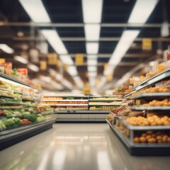 Supermarket interior with blurred background