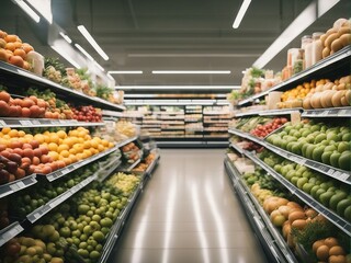 Photo of supermarket interior with blurred background