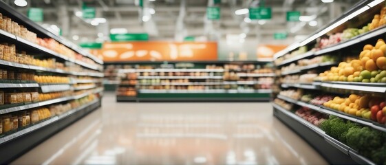 Photo of supermarket interior with blurred background