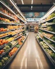 Fototapeta premium Photo of supermarket interior with blurred background