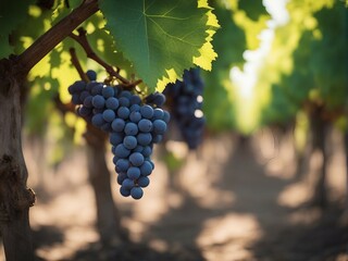 Obraz premium The grape plantation with Windows bunches of purple grapes