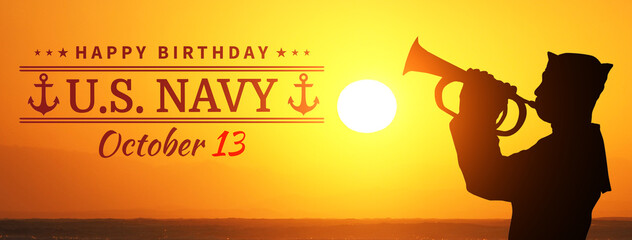 Happy Birthday United States Navy. USA flag. 3d illustration. - obrazy, fototapety, plakaty