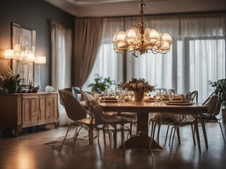 Modern dining room interior with blurred background