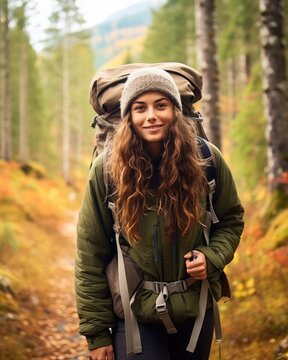 Backpacking Journey Model with a backpack - stock photography