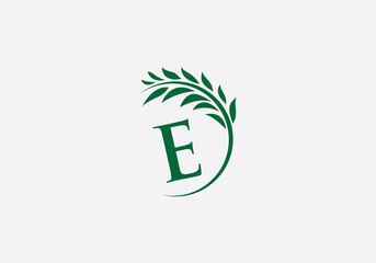 Laurel wreath green leaf logo and Vintage wheat logo design monogram vector