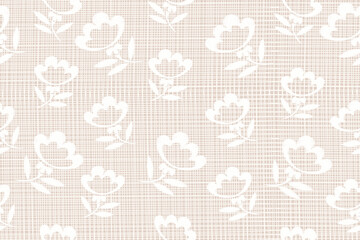 Gray Linen fabric Texture, Background Texture printed with White Flowers. Seamless pattern. Organic Yarn for Wallpaper, Fabric Packaging, print, curtain motifs and others © B_1_3