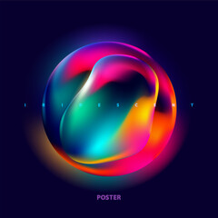 Colorful 3D sphere. Iridescent colorful ball on dark background. Minimalistic geometric shape for your design.