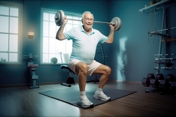 Handsome healthy grandpa in the gym