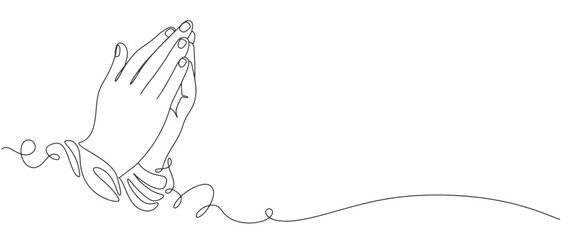 Praying hand line art vector illustration - obrazy, fototapety, plakaty