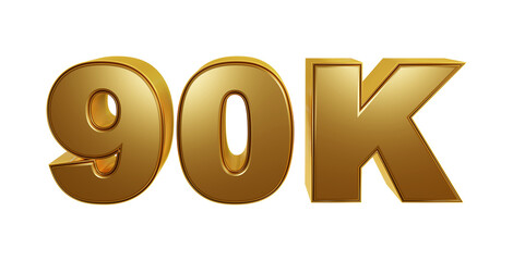 90K celebration golden isolated on transparent background for followers or subscribes