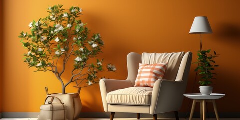 3D Living Room Interior Mockup in Warm Tones with Armchair