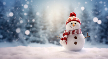 Obraz premium Decoration with Christmas snow man in snow winter scene