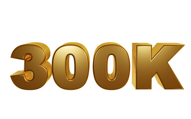 celebration 300K golden isolated on transparent background luxury 3d rendering for followers or subscribes
