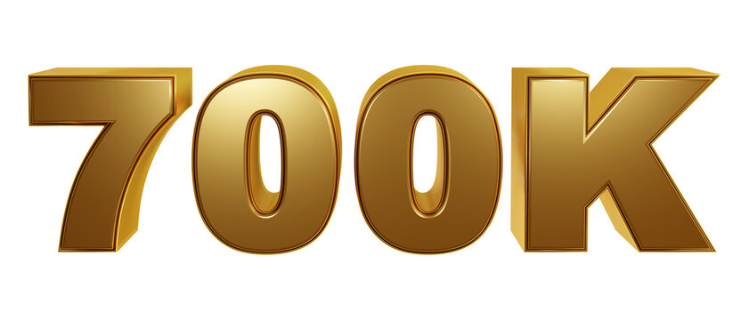 celebration 700K golden isolated on transparent background luxury 3d rendering for followers or subscribes