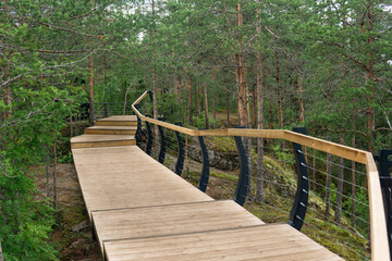 wooden walkways on the tourist route in the nature park
