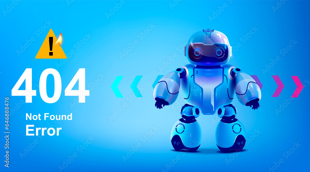 Poster cute robot with 404 error page. not found. the server refused to make data available upon request. r