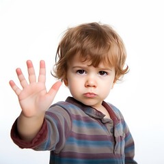 2-Year-Old Toddler Boy Signaling Stop Gesture 