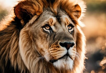 Fototapeta premium AI-generated illustration of An adult male lion standing with a blurry background