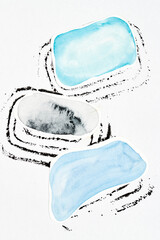 Abstract background, multicolor art collage. Creative pattern design for print invitation card, postcard. Drawing poster, colorful wallpaper. Blue, black, white colors