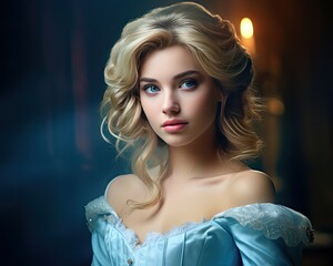 Beautiful Cinderella in Blue Dress