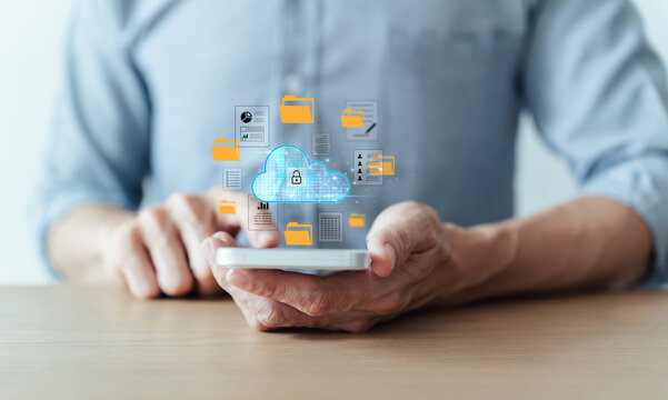 Database storage cloud technology file data transfer sharing, cyber, big data information for financial online marketing, internet banking application or computer download upload backup cloud drive.