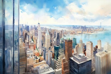 AI generated illustration of a watercolor painting of New York cityscape